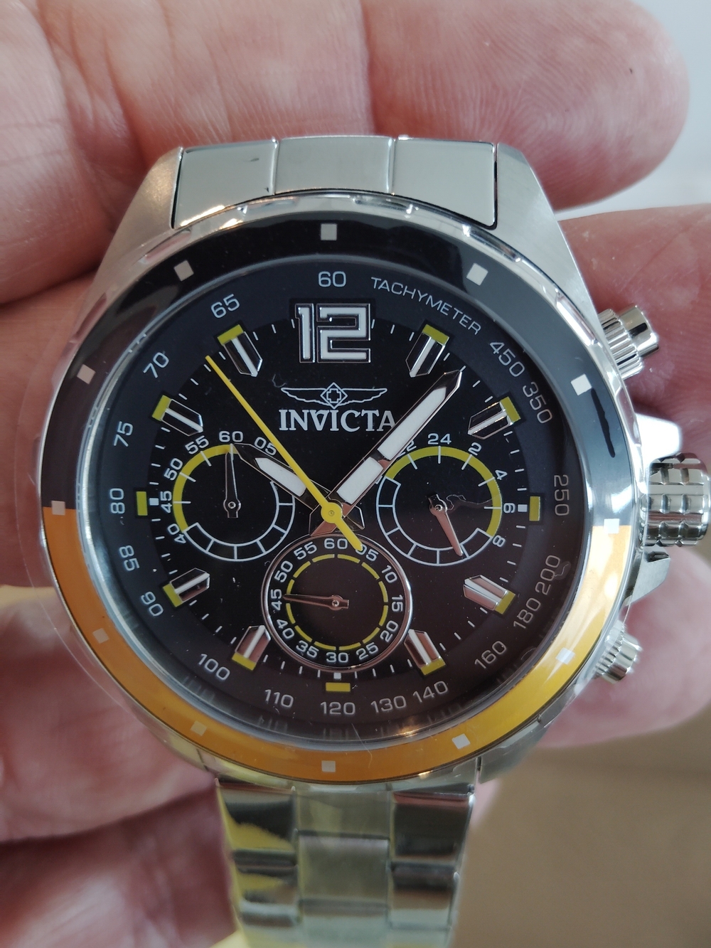 Invicta SpeedwayMen's Stainless Steel Chronograph Watch - Black & Yellow Accents - Picture 2 of 8